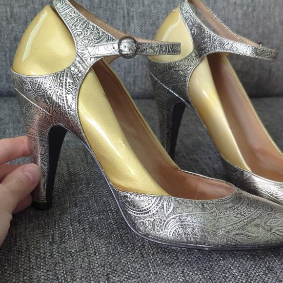 Modern Vintage Heels Antique Steampunk Pumps Silver Paisley Women's EU 38.5 - Picture 5 of 8